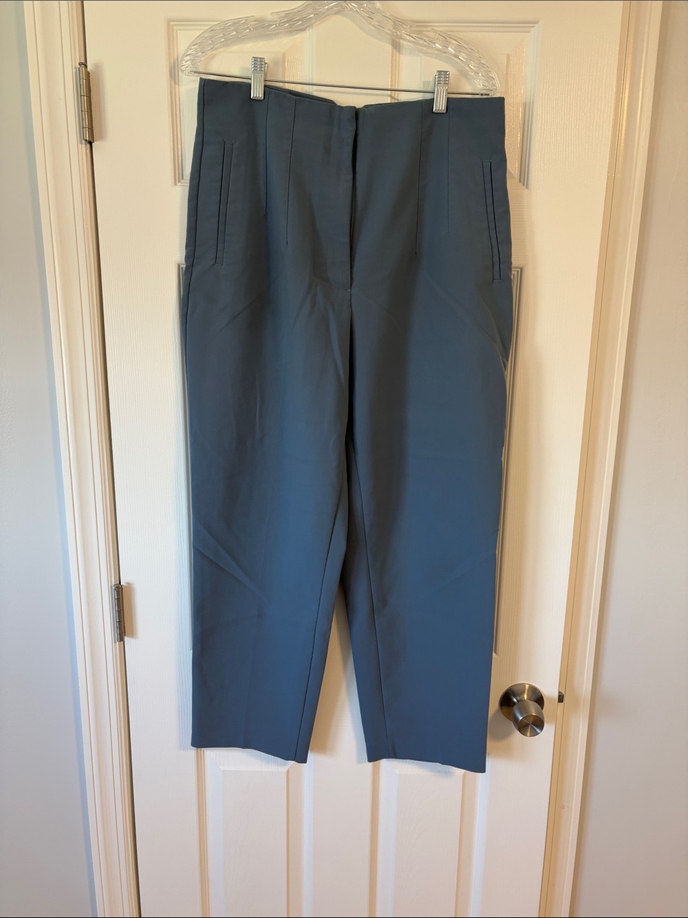 Zara Cropped Straight-Leg Pants in Slate Blue